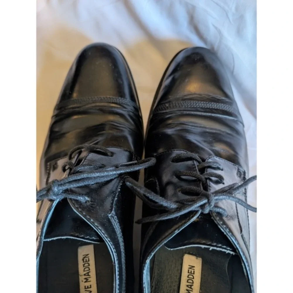 Steve‎ Madden Men's Black Leather Dress Shoes, Size 9
